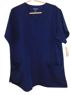NWT Jockey Sz XL Womens Navy Blue Scrub Top Tri-Blend Fabric With Pockets